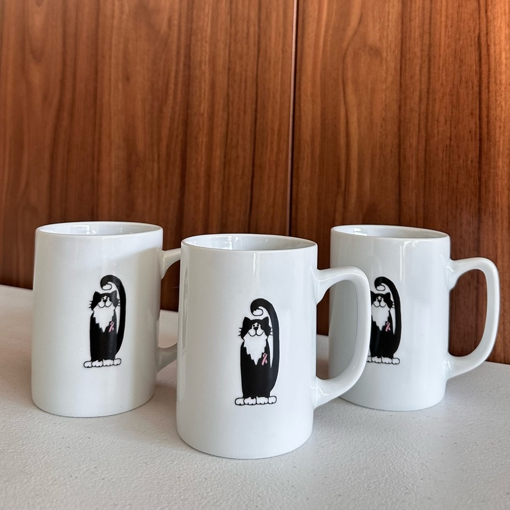 Porcelain And Petals by EARNESTEEN MAULDIN White Cat Design Coffee Mug Set of 3